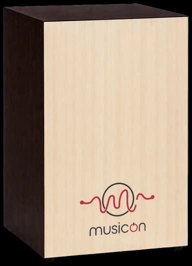 MusicOn Classic Series cajon — espresso body with a pale gorjon front plate