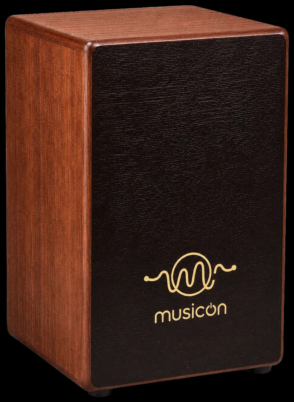 MusicOn Custom Series cajon in mahogany with a near-black front plate