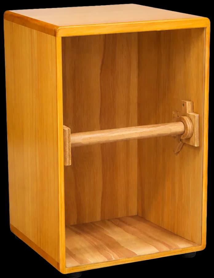 The braced interior of a MusicOn cajon, before the snare is fitted