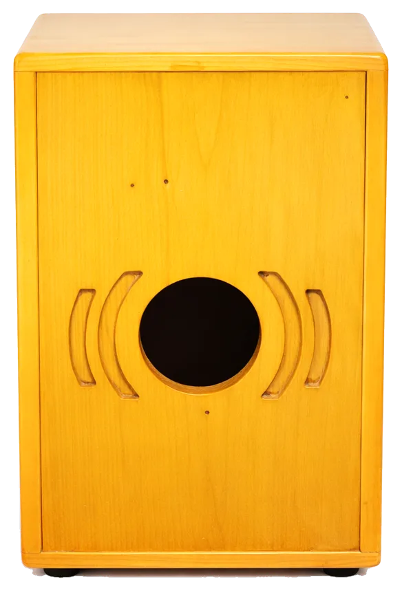 Close detail of the pinewood grain on a MusicOn cajon
